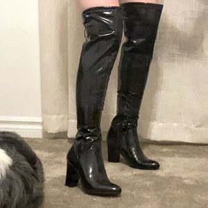 Size 7 black latex over the knee boots